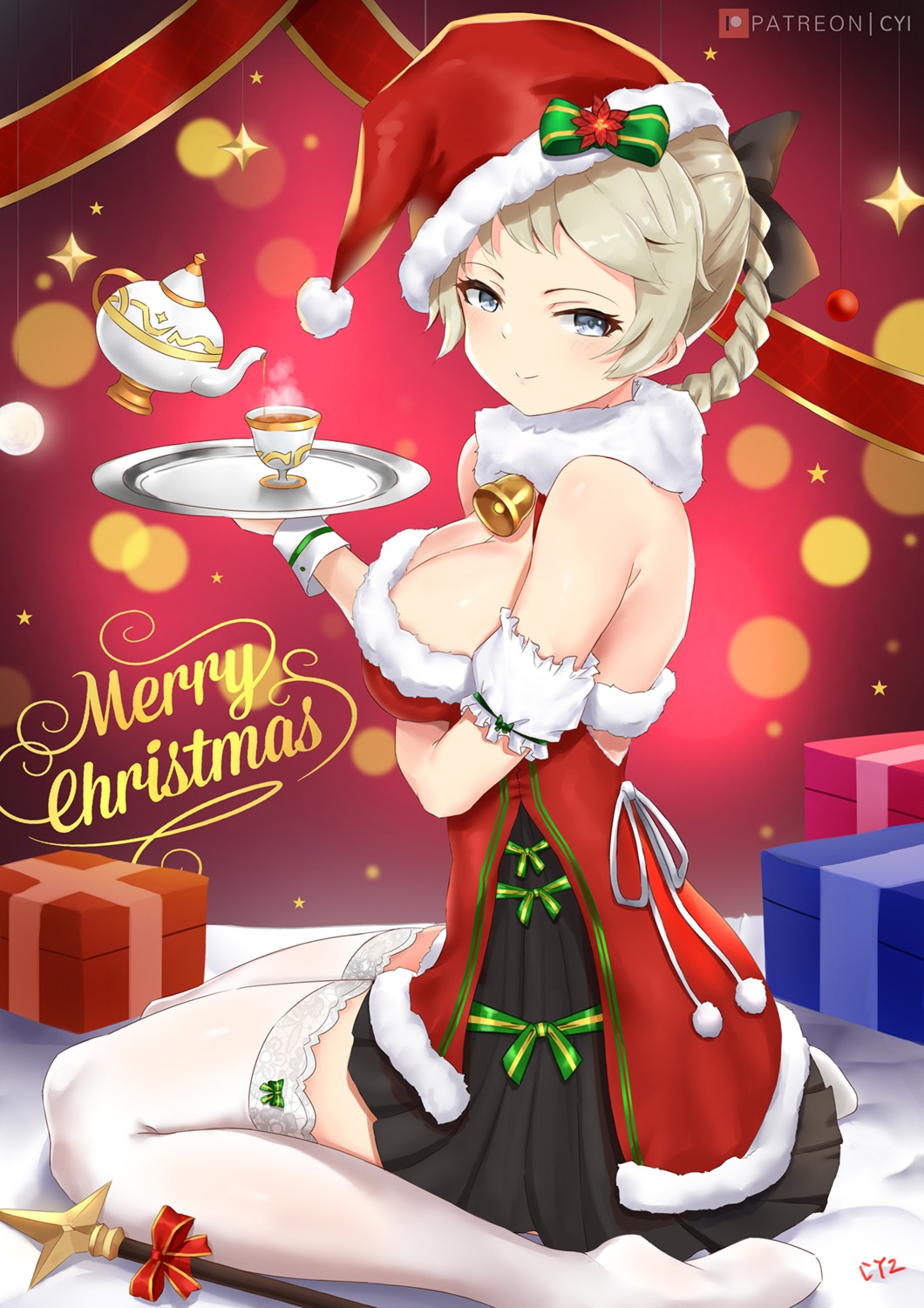 christmas cyicheng dress no_bra thighhighs