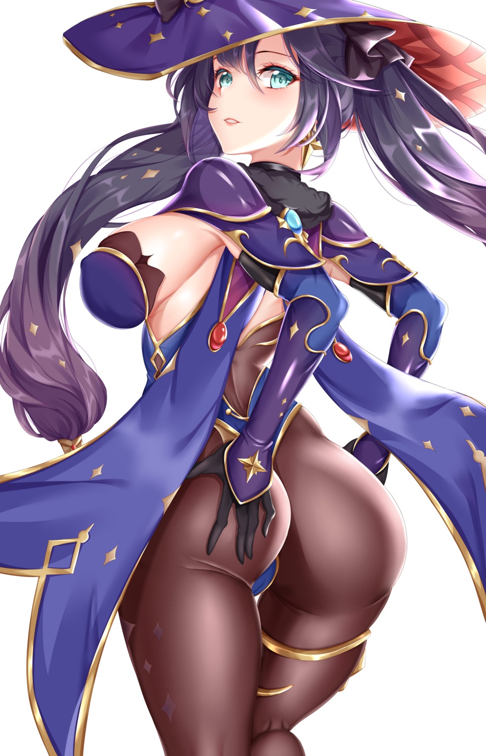 ass cameltoe garter genshin_impact leotard mona_megistus pantyhose sakuraoo witch