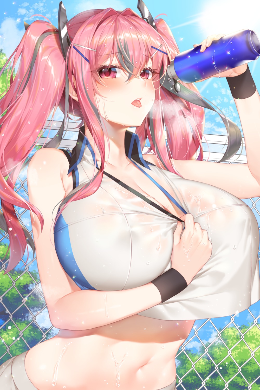 azur_lane breast_hold bremerton_(azur_lane) ia_(ias1010) no_bra see_through wet wet_clothes