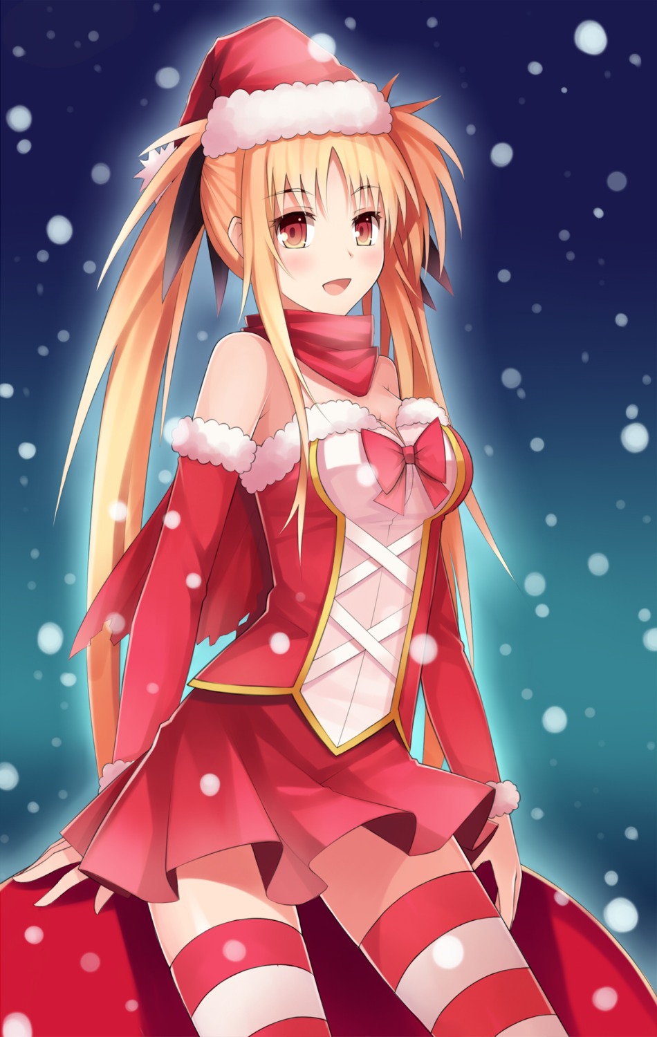 christmas fate_testarossa mahou_shoujo_lyrical_nanoha mahou_shoujo_lyrical_nanoha_strikers mushroom thighhighs