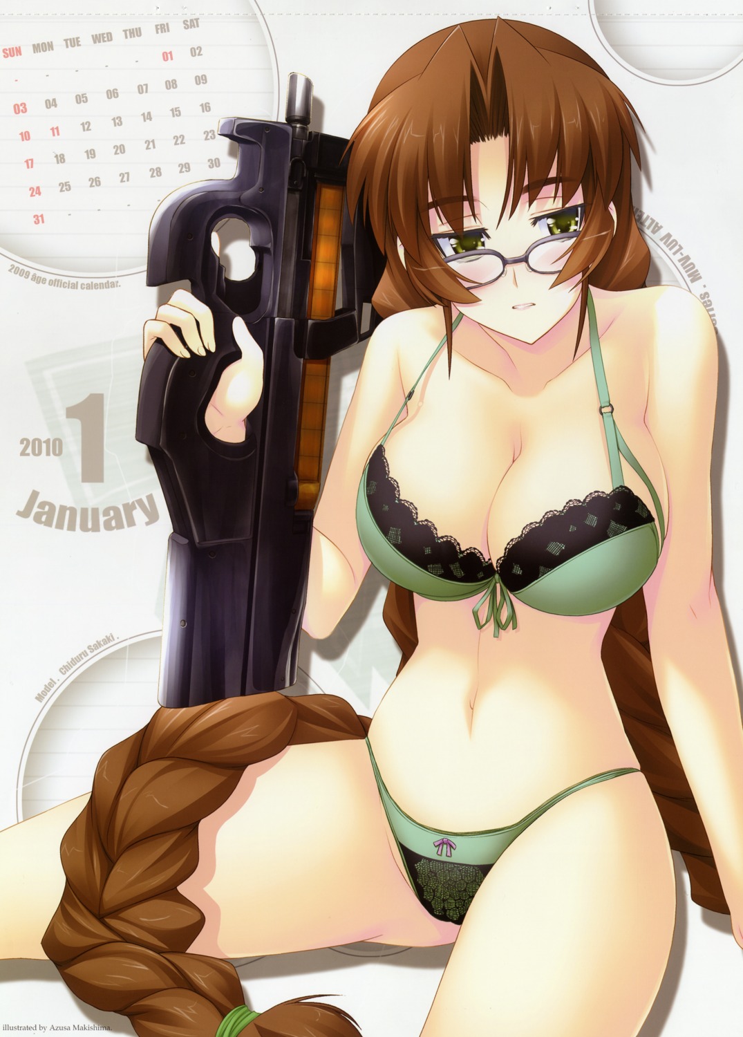 bra calendar cleavage gun lingerie makishima_azusa megane muvluv muvluv_alternative pantsu sakaki_chizuru total_eclipse