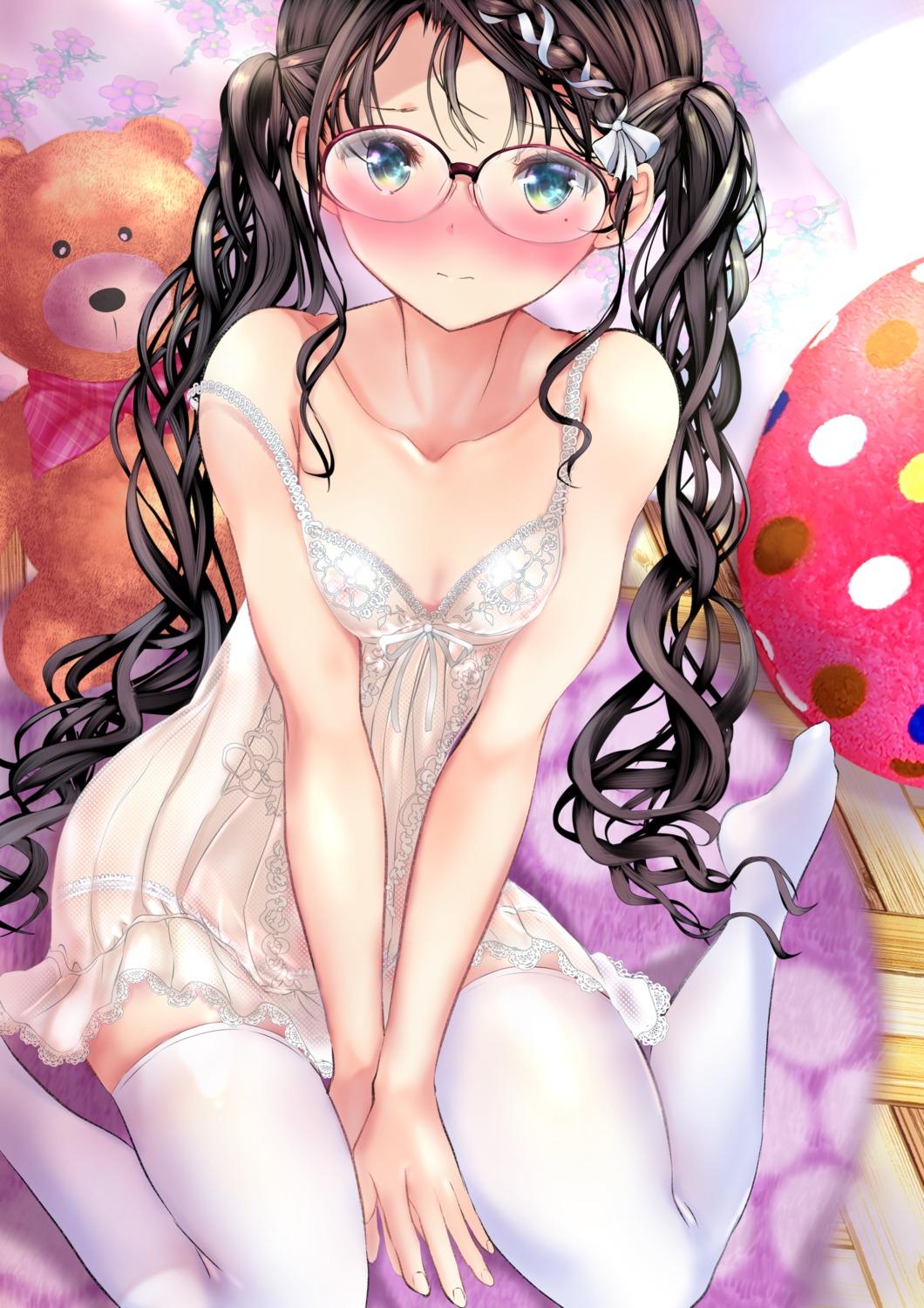 areola lingerie megane nipples no_bra ogata_tei pantsu panty_pull see_through thighhighs