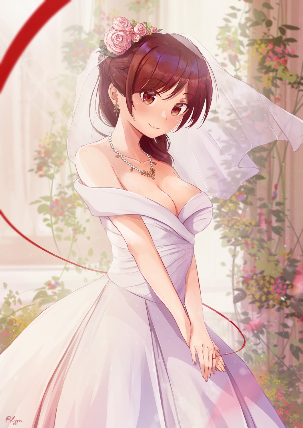 cleavage dress ichinose_chizuru kanojo_okarishimasu lygon no_bra wedding_dress