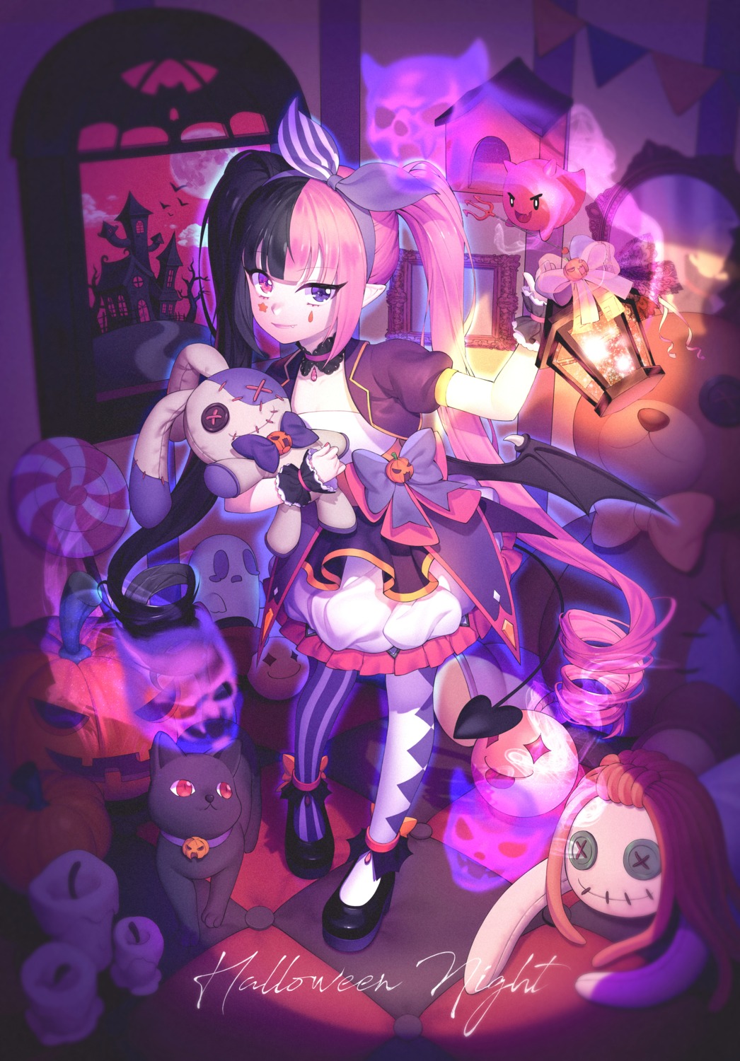 halloween heterochromia lemonpear neko pointy_ears tail wings