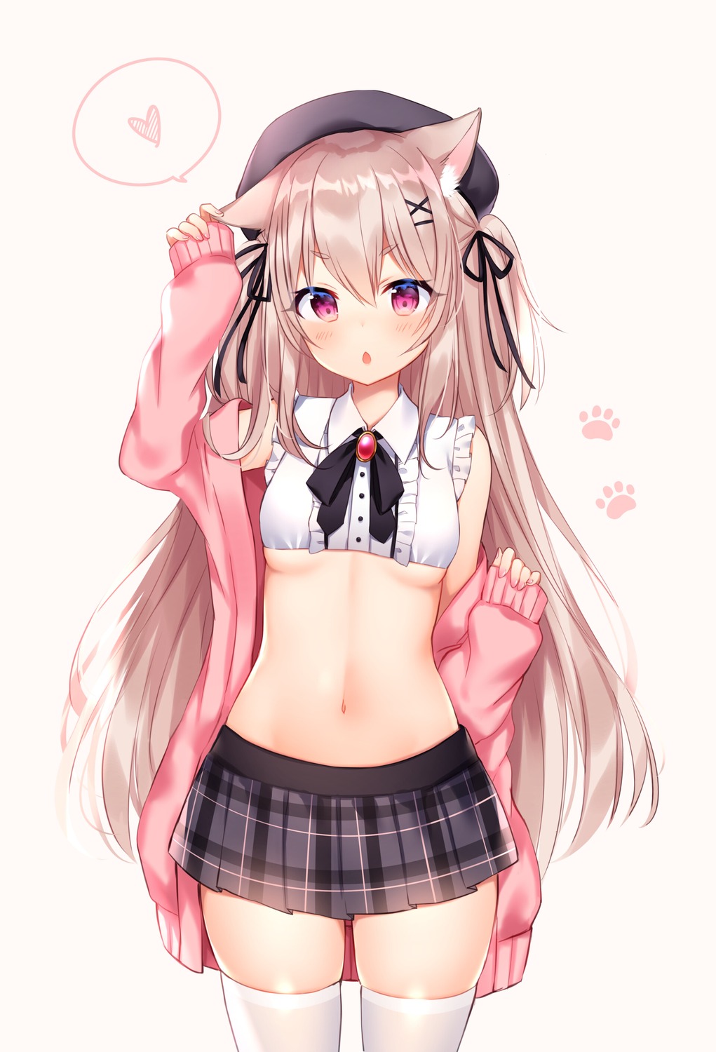 animal_ears nekomimi no_bra shouu-kun sweater thighhighs underboob