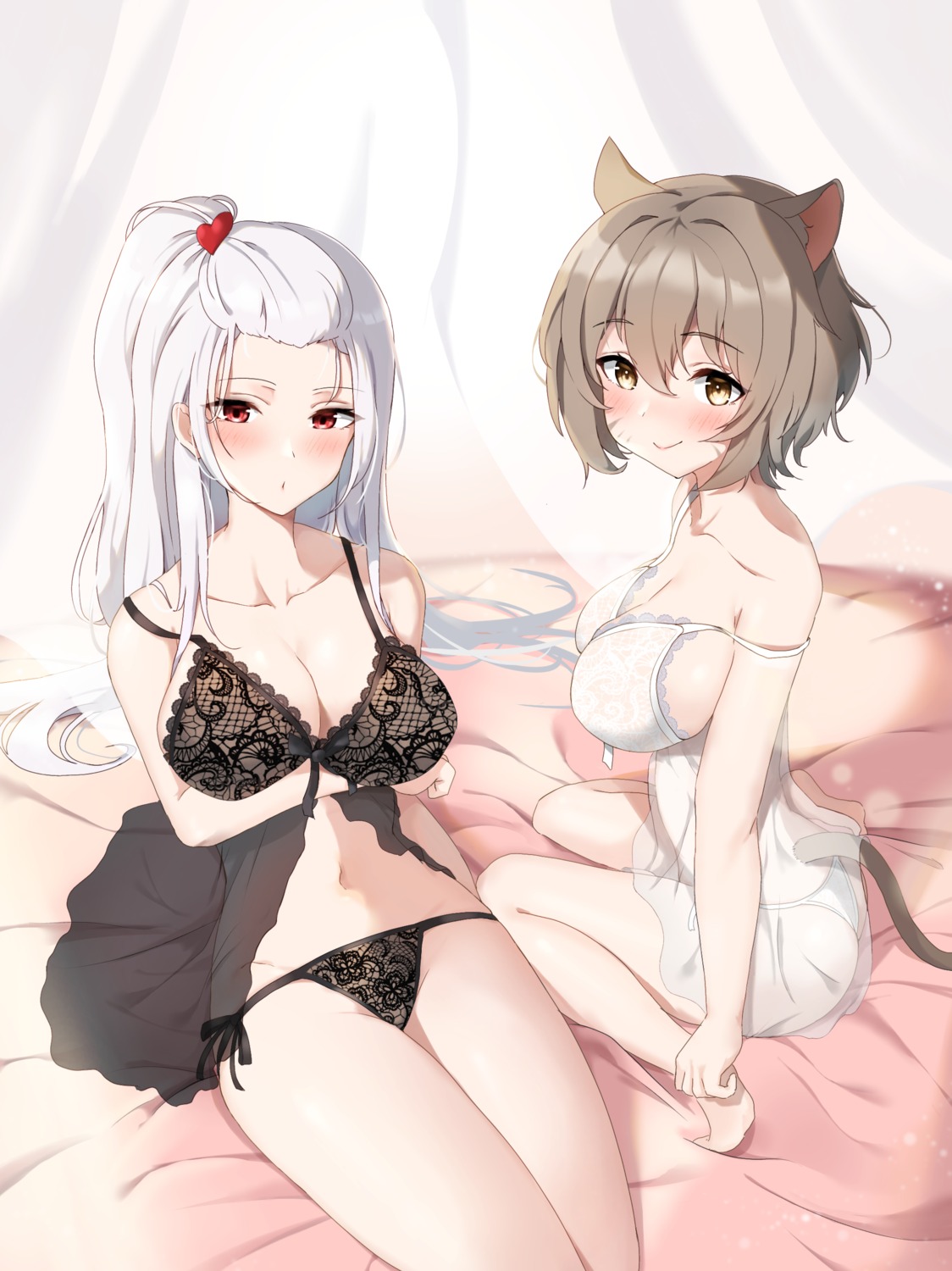 animal_ears bra breast_hold futon_fly_away lingerie pantsu see_through string_panties tail