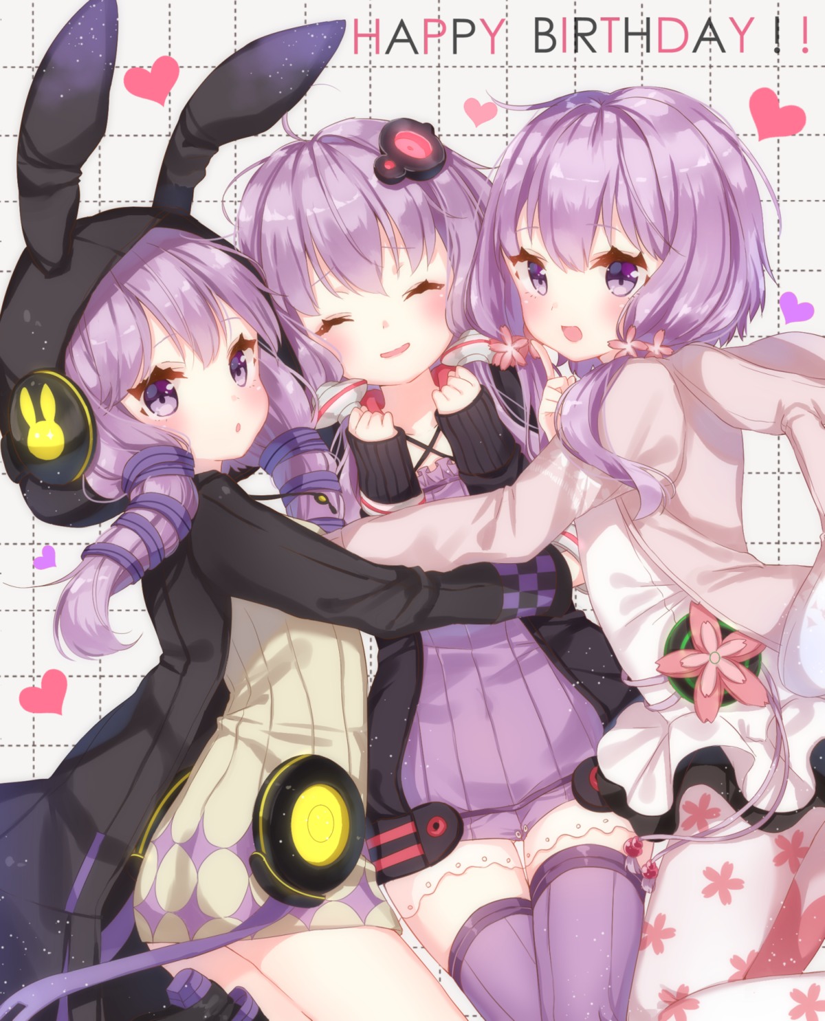 animal_ears bunny_ears dress headphones jimmy open_shirt pantyhose sweater thighhighs vocaloid yuzuki_yukari