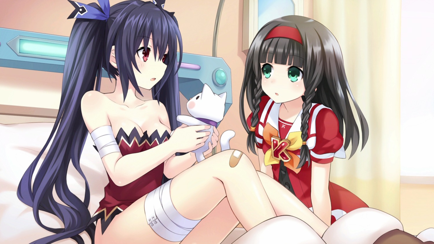 bandages bandaid choujigen_game_neptune cleavage game_cg k-sha neko noire seifuku shinjigen_game_neptune_vii tsunako