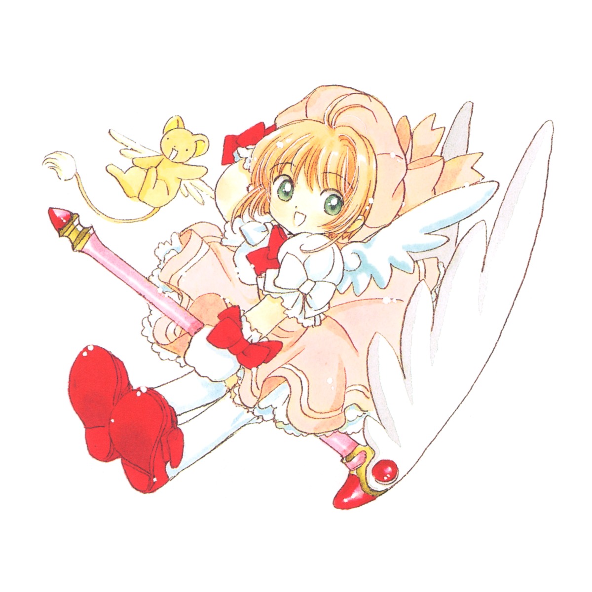 card_captor_sakura chibi clamp dress kerberos kinomoto_sakura lolita_fashion thighhighs weapon wings