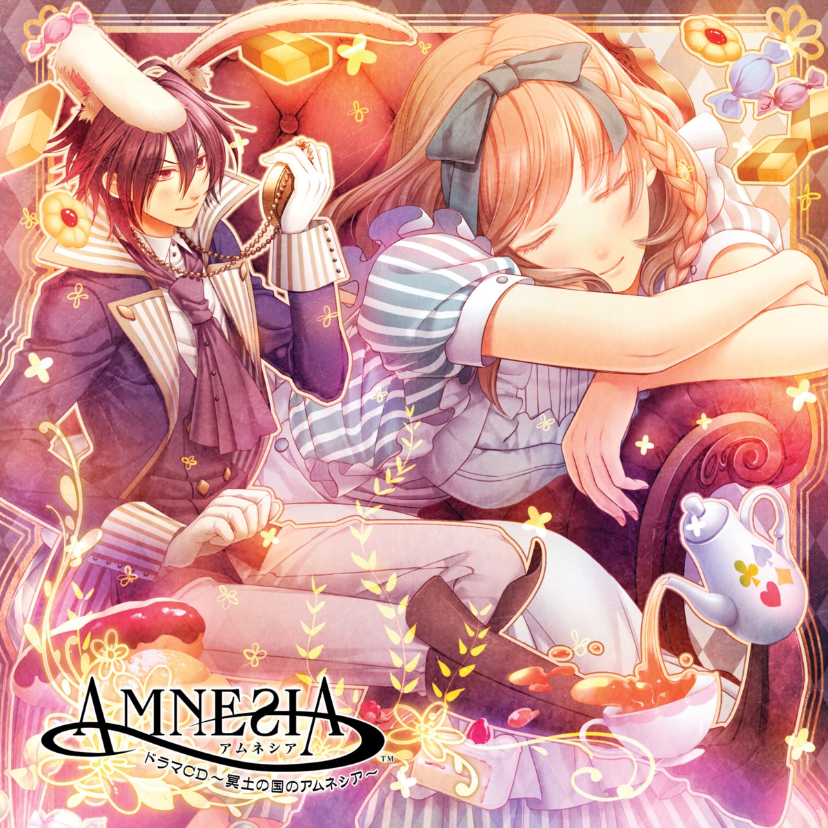 alice_in_wonderland amnesia animal_ears bunny_ears cosplay disc_cover dress hanamura_mai lolita_fashion maid shin_(amnesia) shujinkou_(amnesia)