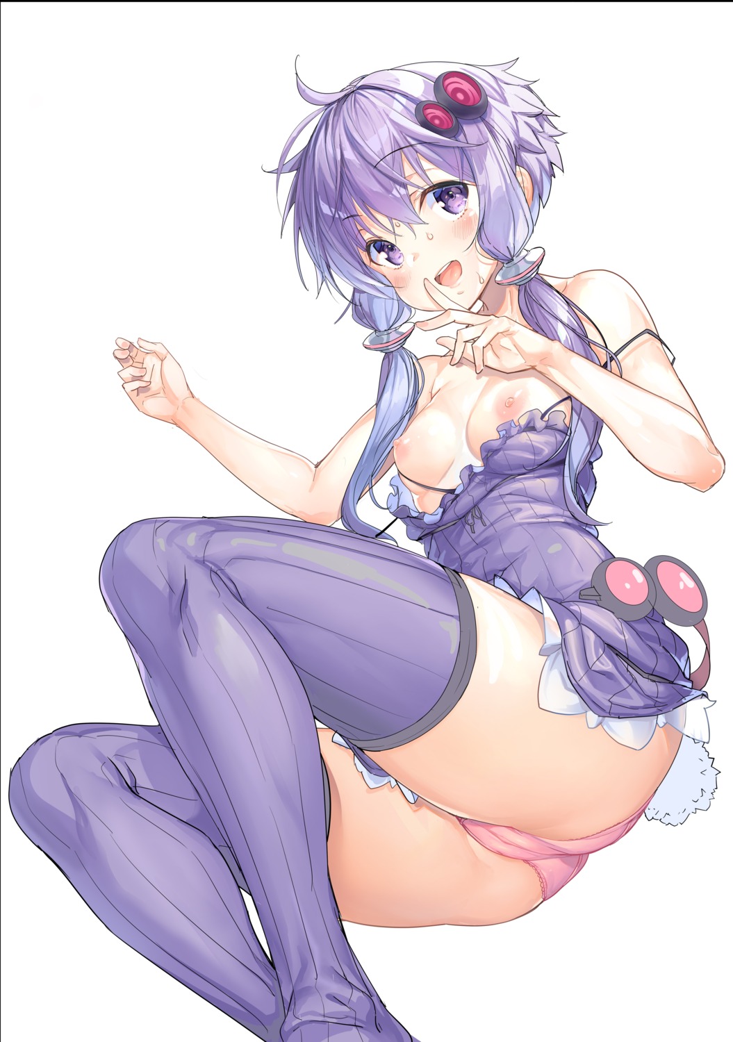 ajishio breasts cameltoe dress nipples no_bra pantsu skirt_lift thighhighs voiceroid yuzuki_yukari