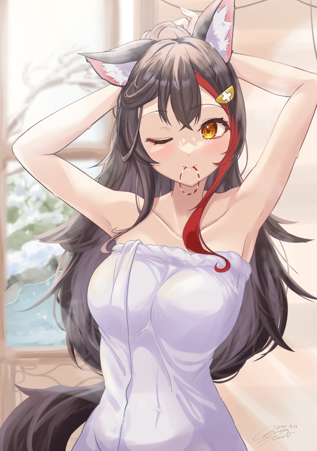 animal_ears hololive hololive_gamers ogura_toast ookami_mio tail towel