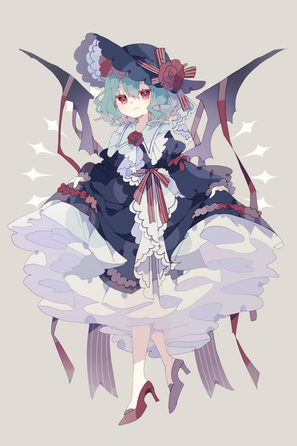 dress heels lolita_fashion nikorashika remilia_scarlet skirt_lift touhou wings