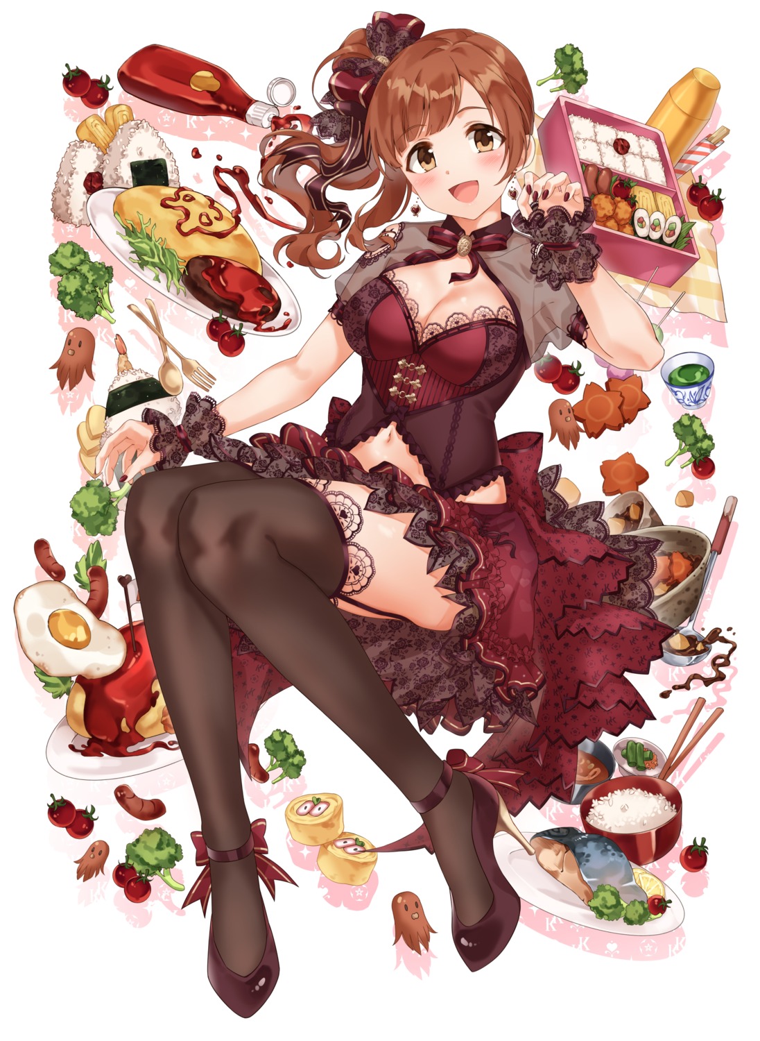 cleavage gothic_lolita heels igarashi_kyouko lolita_fashion no_bra see_through sirurabbit skirt_lift stockings the_idolm@ster the_idolm@ster_cinderella_girls thighhighs