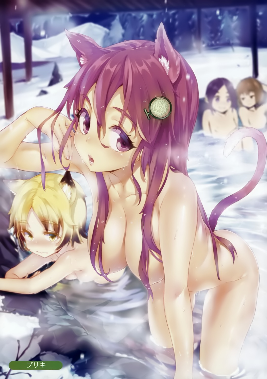 animal_ears bathing buriki naked onsen tail wet