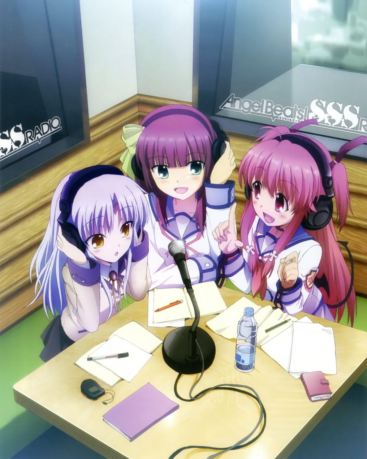 angel_beats! headphones nakamura_yuri seifuku tachibana_kanade yoshioka_yui