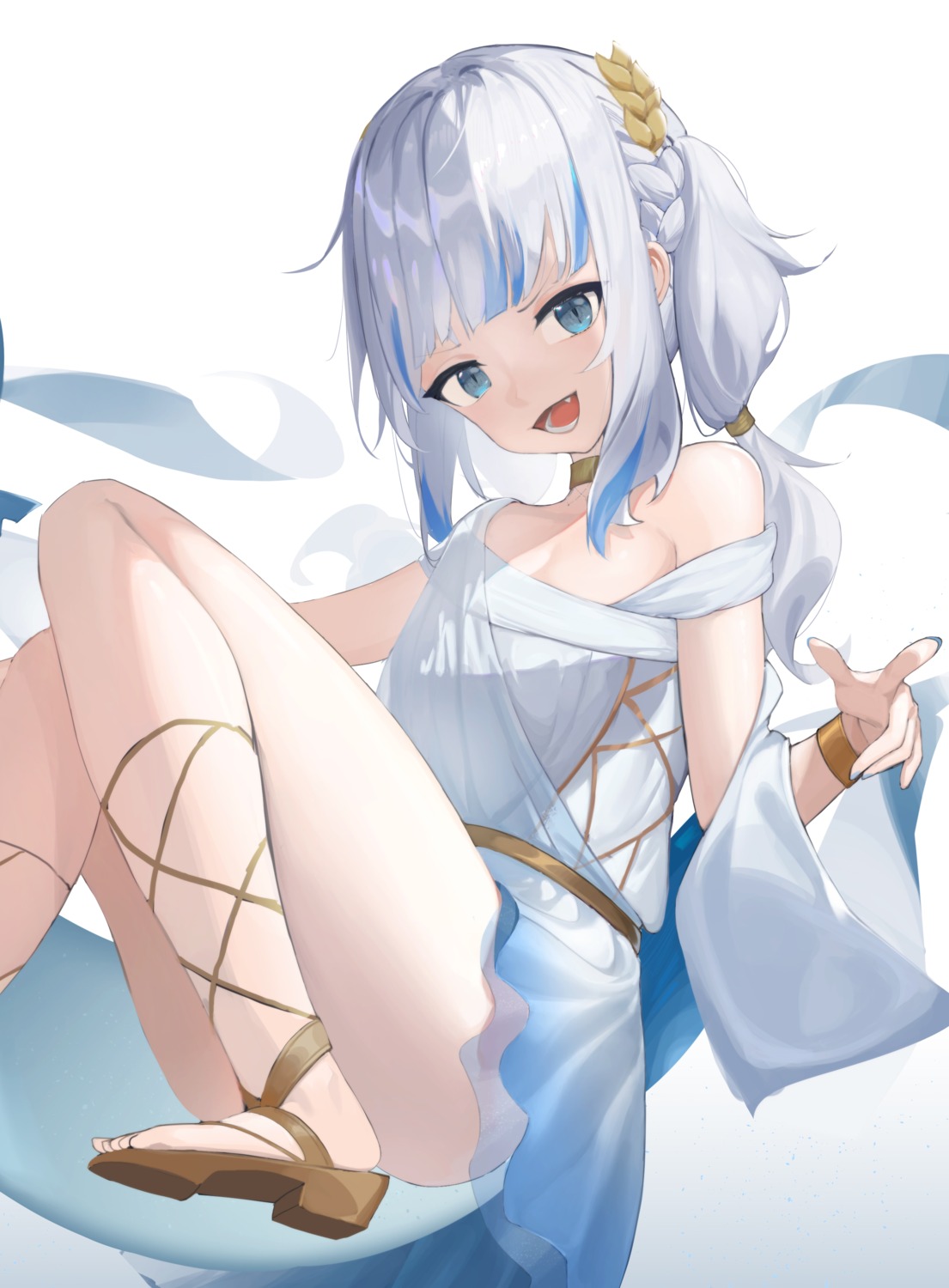 dress gawr_gura hololive hololive_english no_bra oiru_(fattyoils) see_through skirt_lift tail