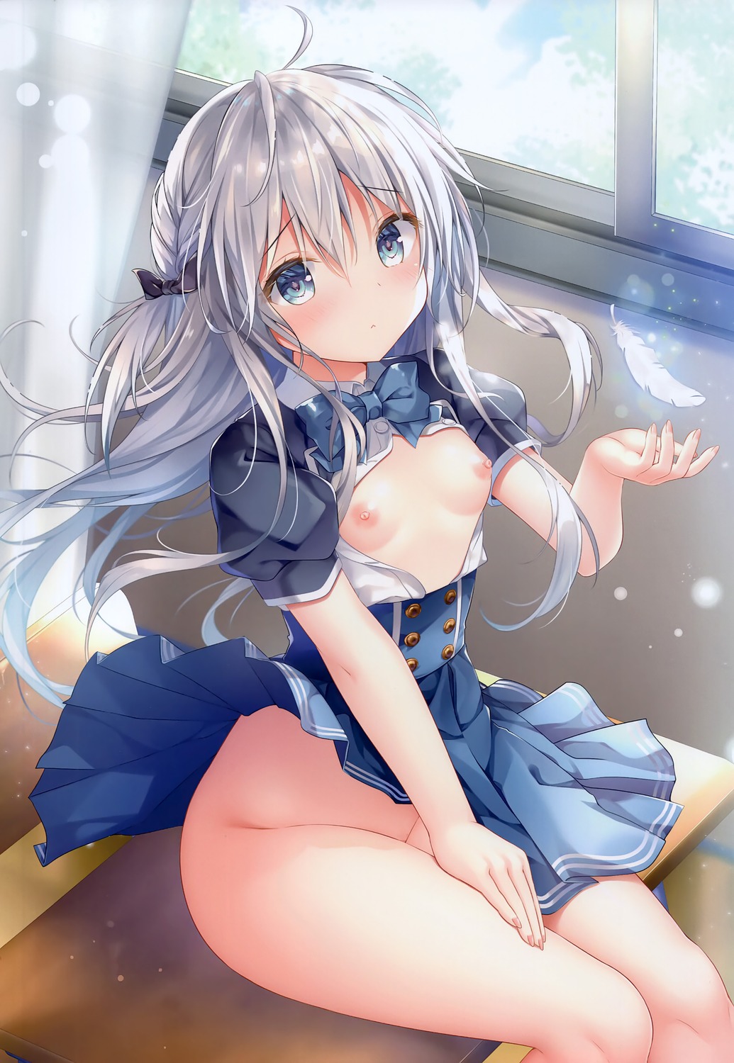 breasts kino nipples no_bra nopan open_shirt seifuku skirt_lift