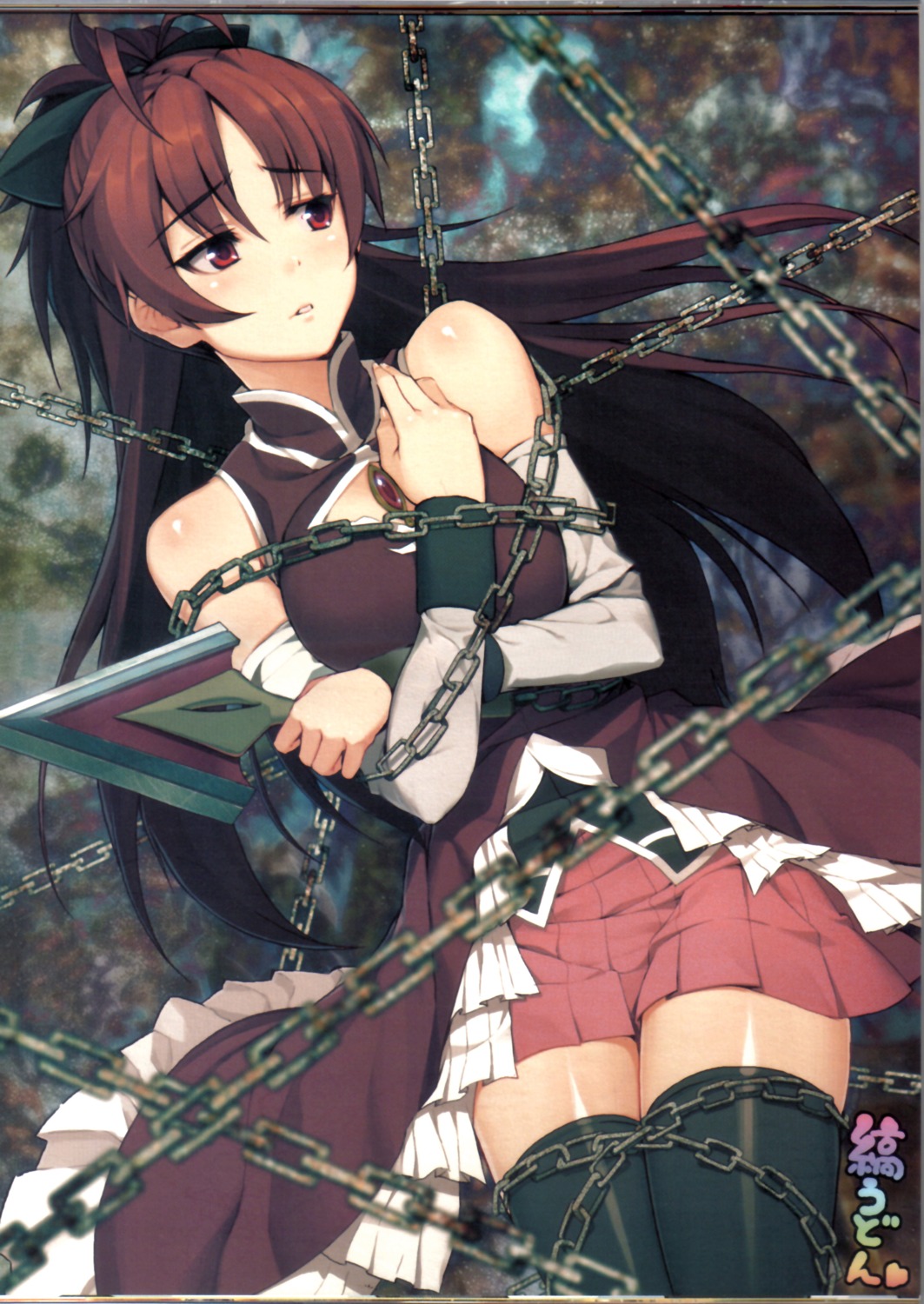 autographed bondage mahou_shoujo_madoka_magica sakura_kyouko shima_udon thighhighs weapon