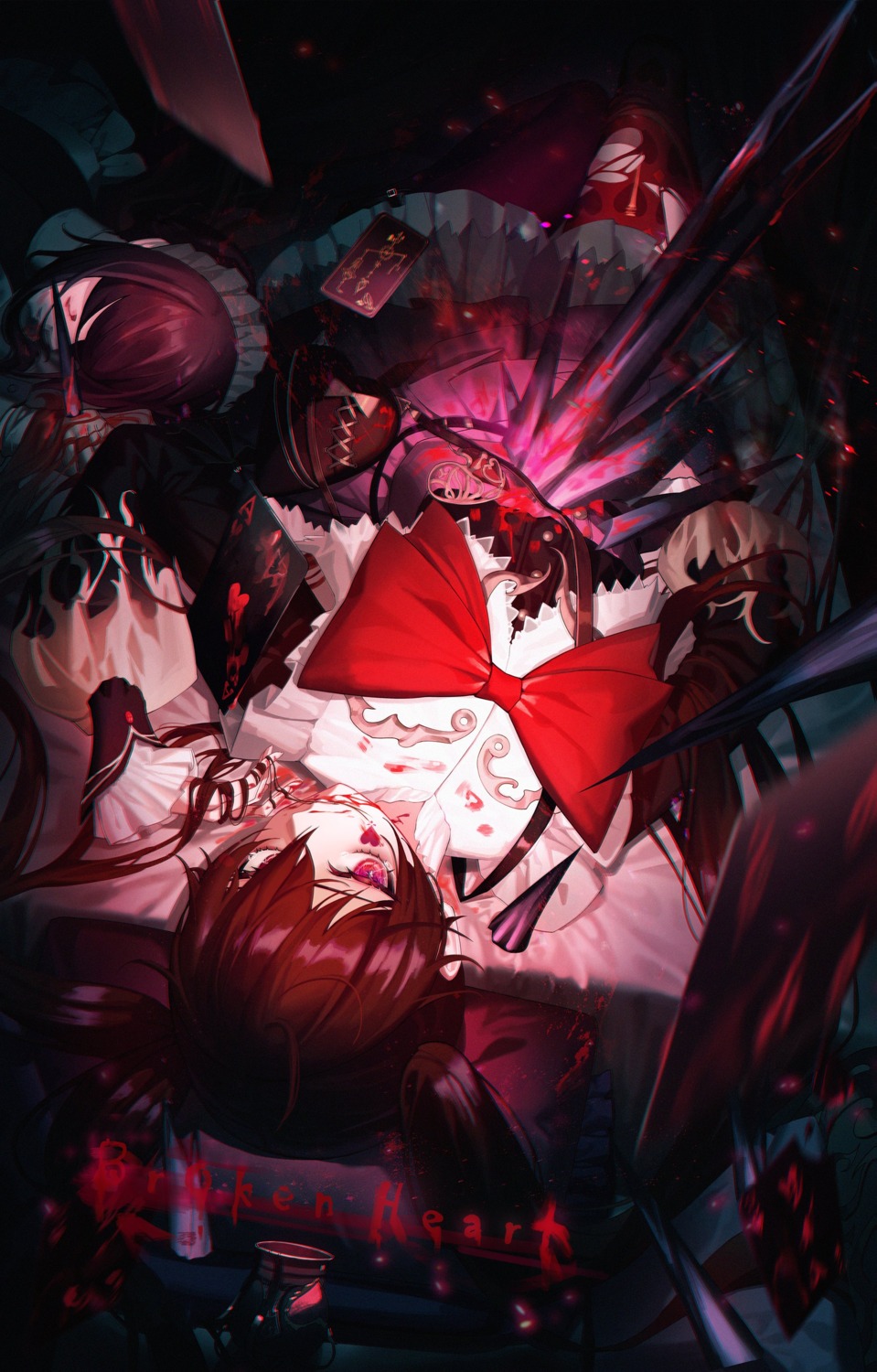blood maid mincho tattoo thighhighs torn_clothes