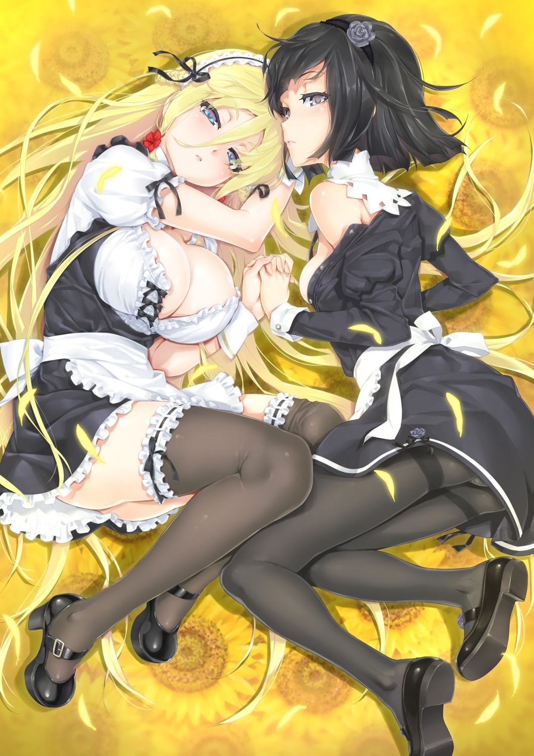 alice_(bishoujo_mangekyou) bishoujo_mangekyou dorothy_(bishoujo_mangekyou) garter happoubi_jin heels maid no_bra omega_star open_shirt pantsu pantyhose skirt_lift thighhighs