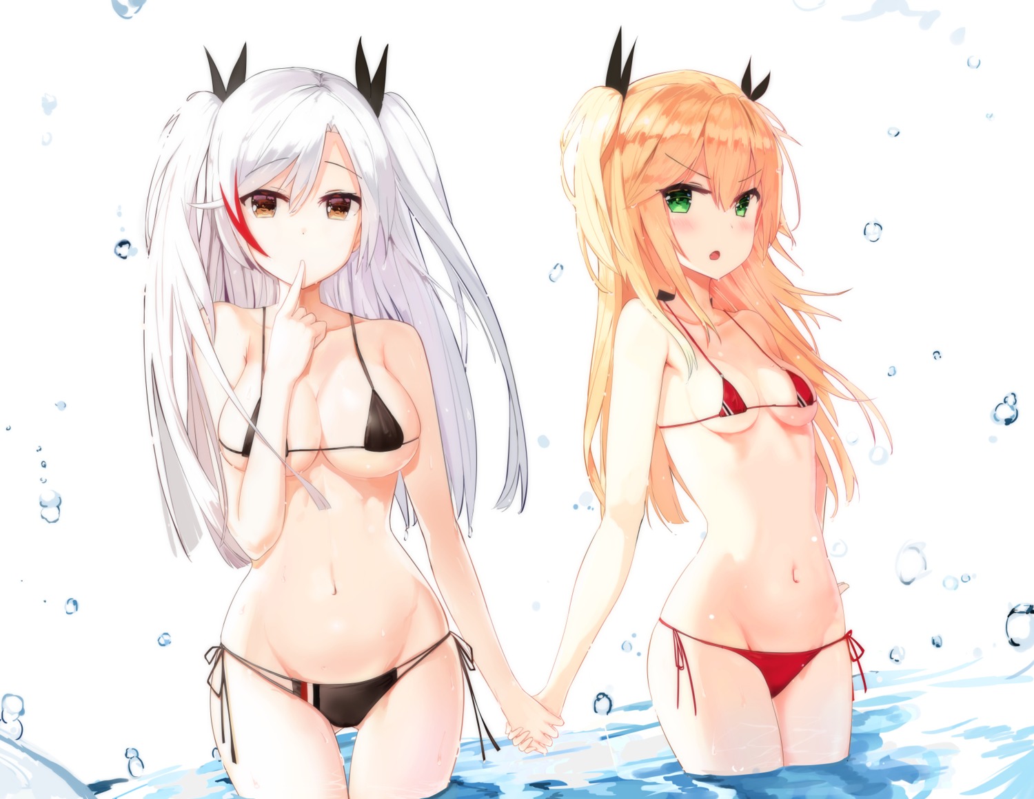 admiral_hipper_(azur_lane) azur_lane bikini breast_hold prinz_eugen_(azur_lane) swimsuits wet zhiyou_ruozhe