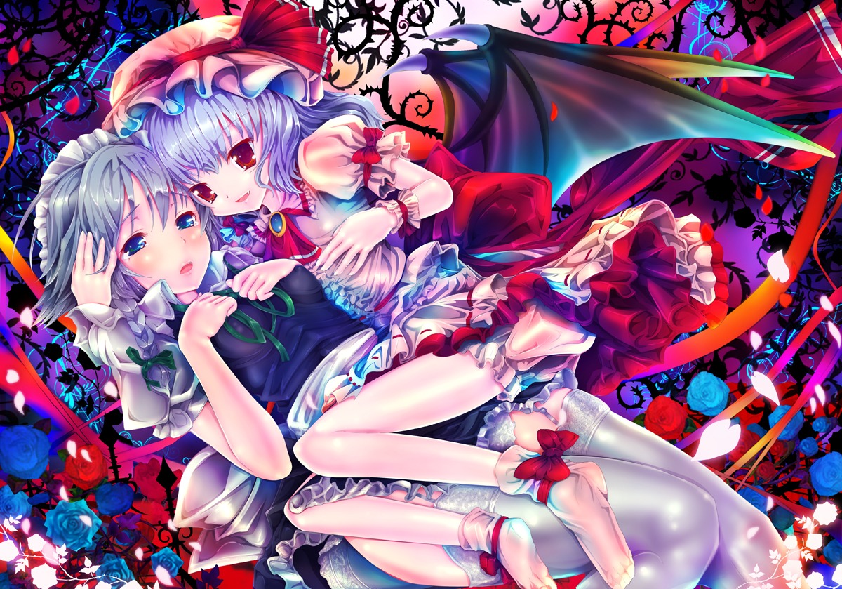 bloomers izayoi_sakuya remilia_scarlet stockings teruru thighhighs touhou wings