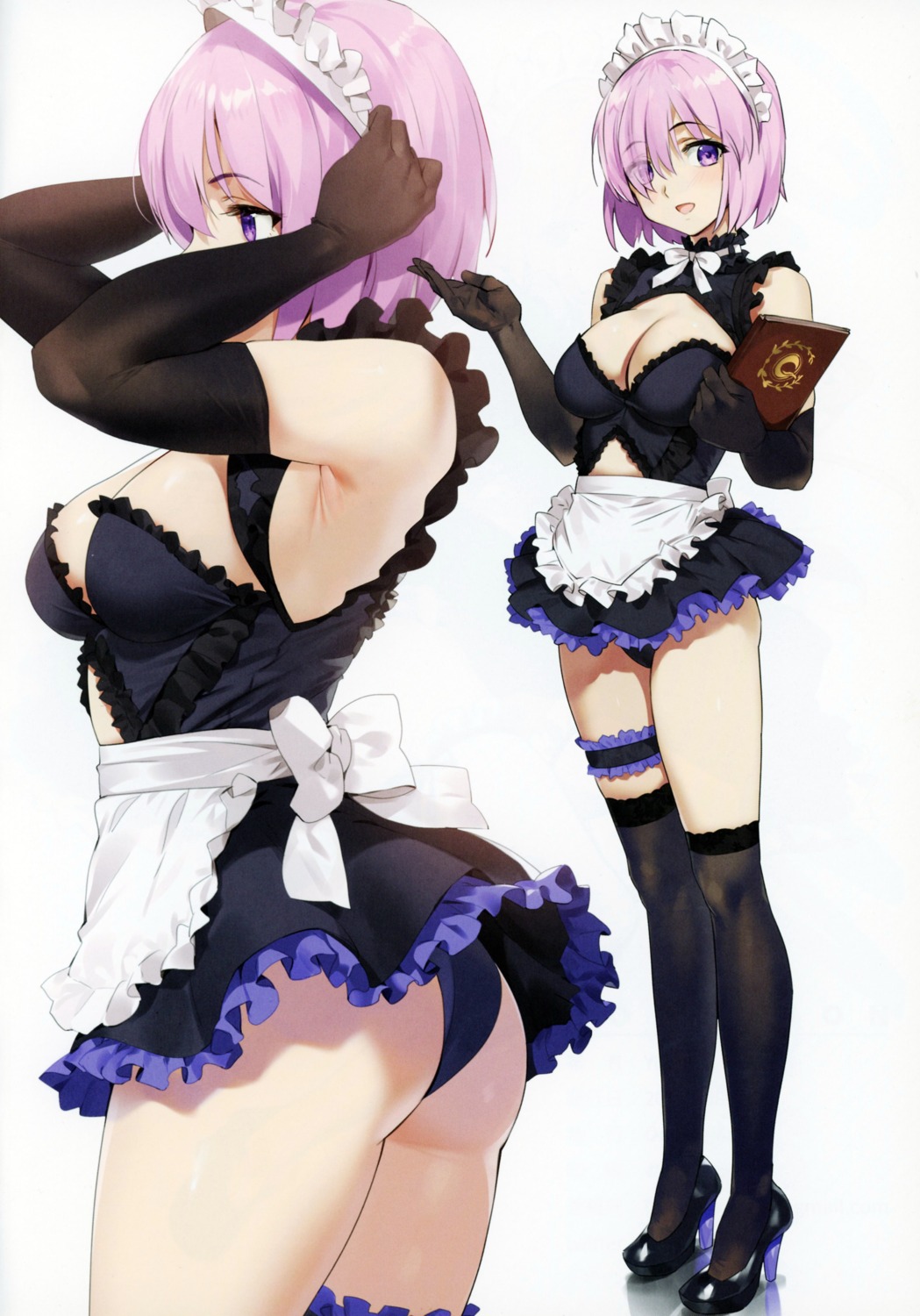 fate/grand_order garter heels maid mash_kyrielight orange_maru