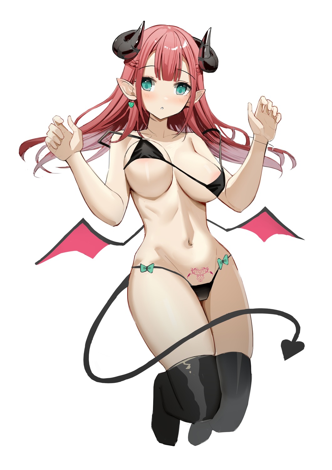 areola bikini horns pointy_ears ryu_(leon_esoragotonooto) swimsuits tail tattoo thighhighs wardrobe_malfunction