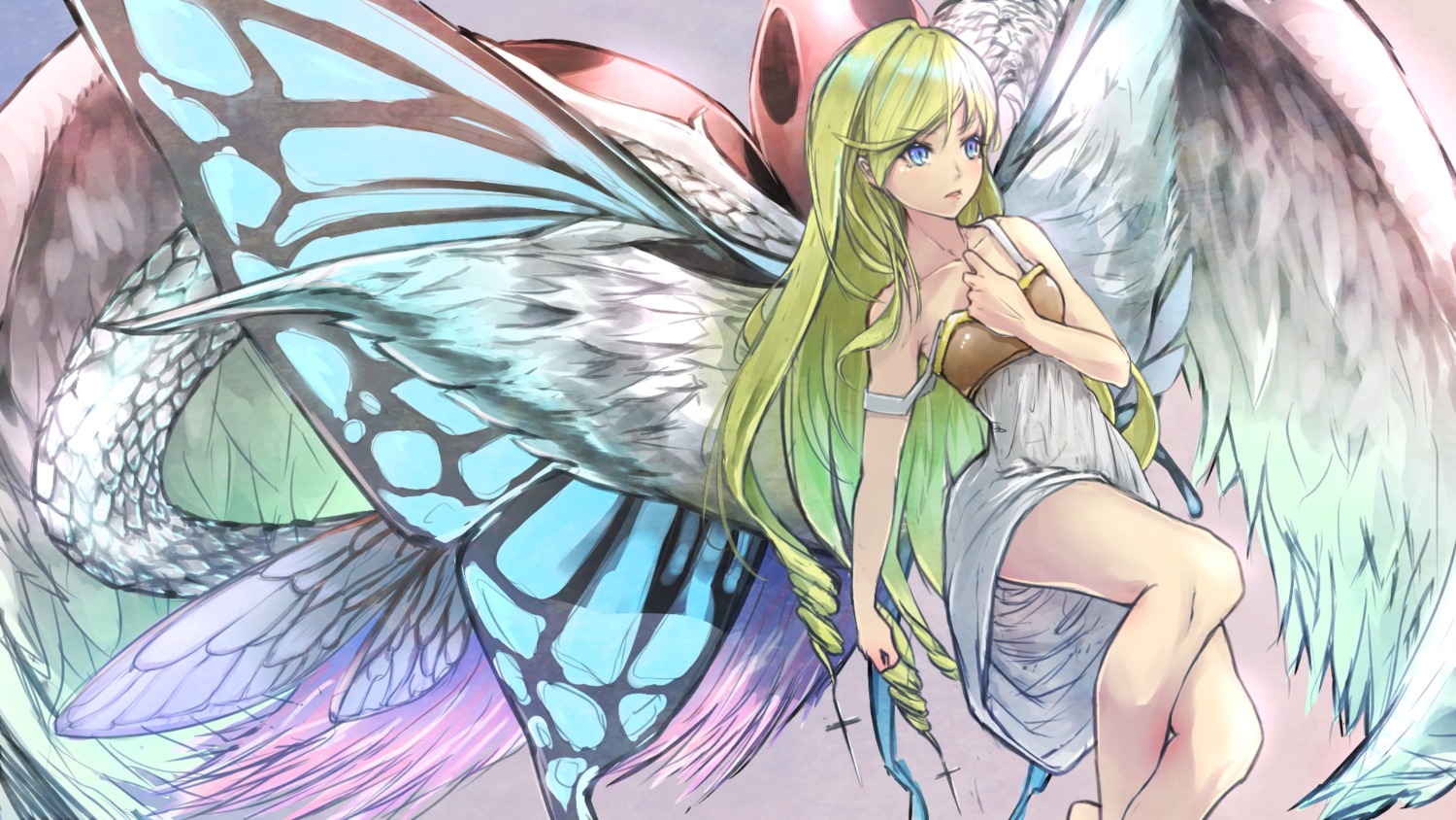 breast_hold dress smile_(qd4nsvik) wallpaper wings