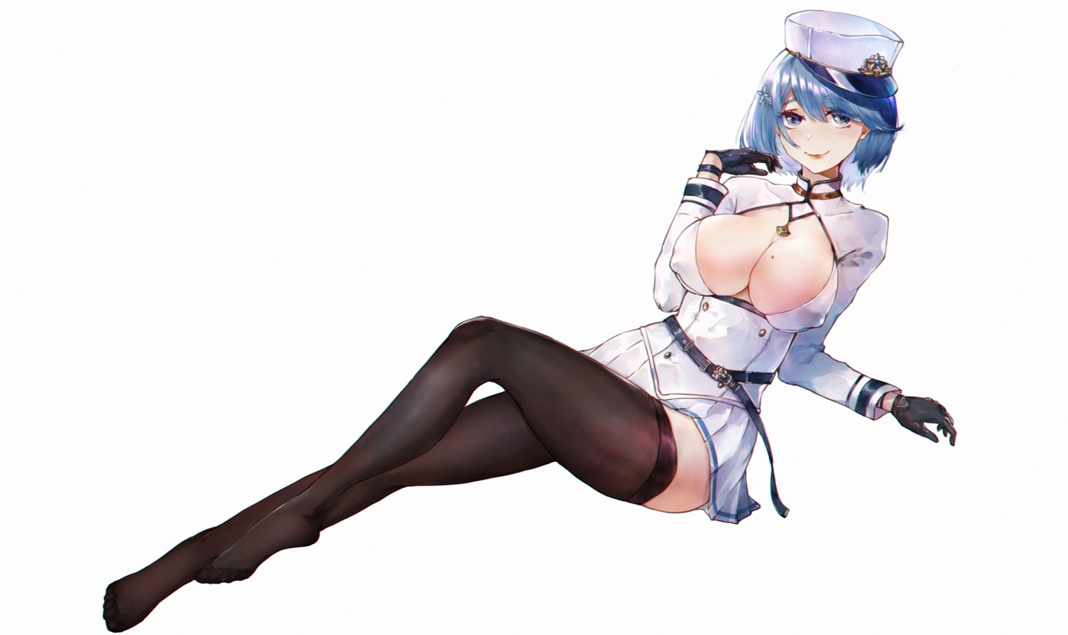 azur_lane chapayev_(azur_lane) erect_nipples feet no_bra open_shirt thighhighs uniform xue_yue_(zero)