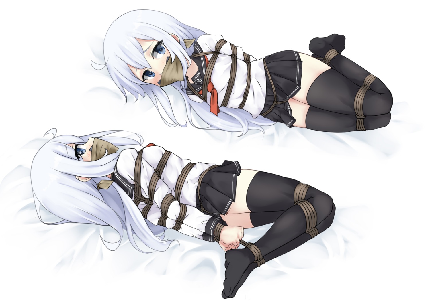 bondage hibiki_(kancolle) kantai_collection kertasu loli seifuku skirt_lift thighhighs