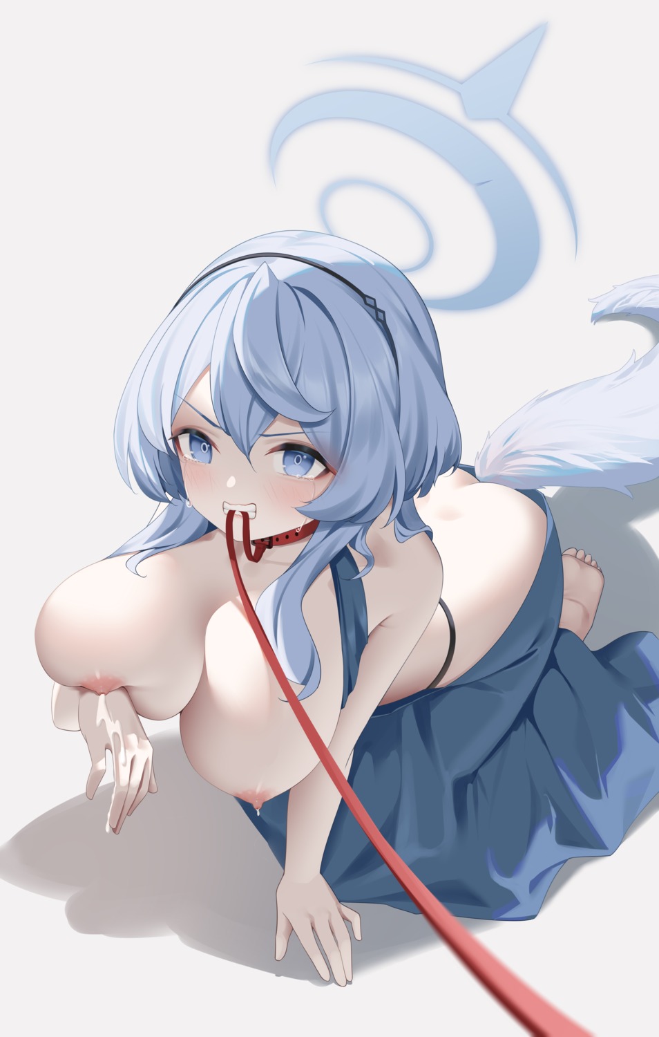 amau_ako bingchuan_xian_yu_huang blue_archive breasts dress halo lactation nipples no_bra nopan tail