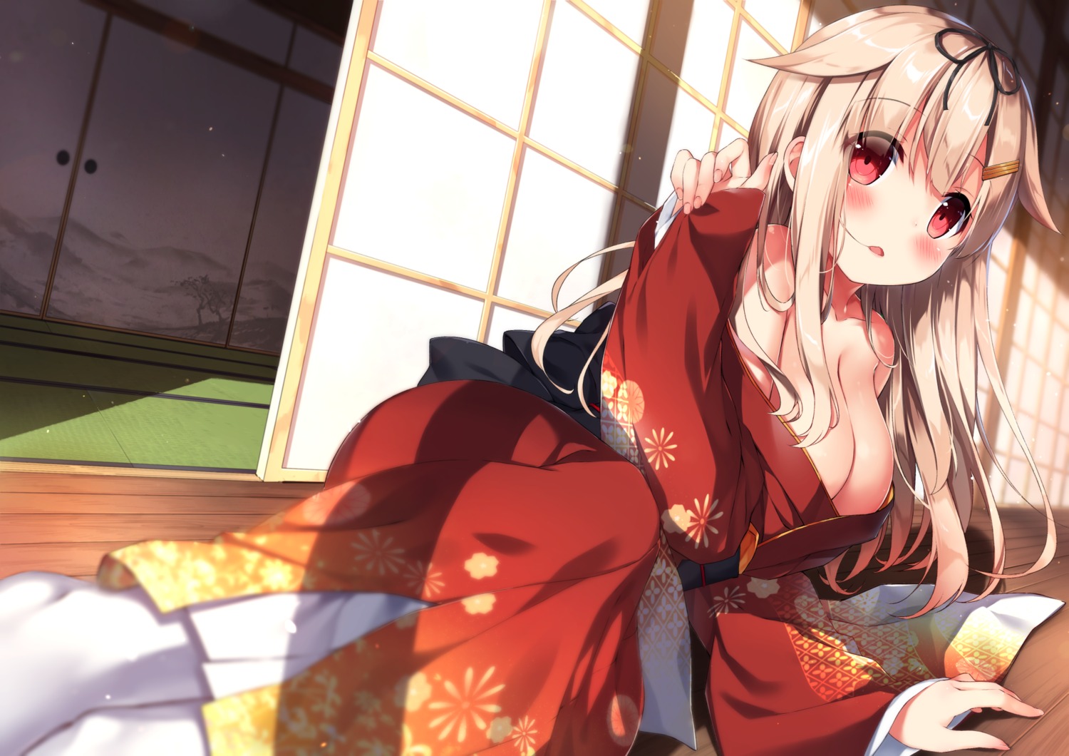 ezoshika kantai_collection kimono no_bra open_shirt yuudachi_(kancolle)