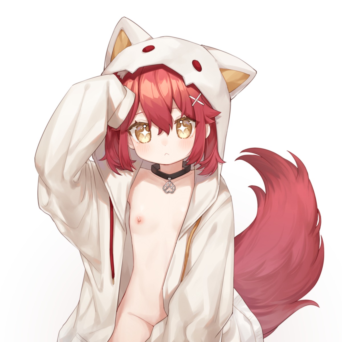 animal_ears bottomless loli miyayoki nekomimi nipples no_bra open_shirt pajama tail