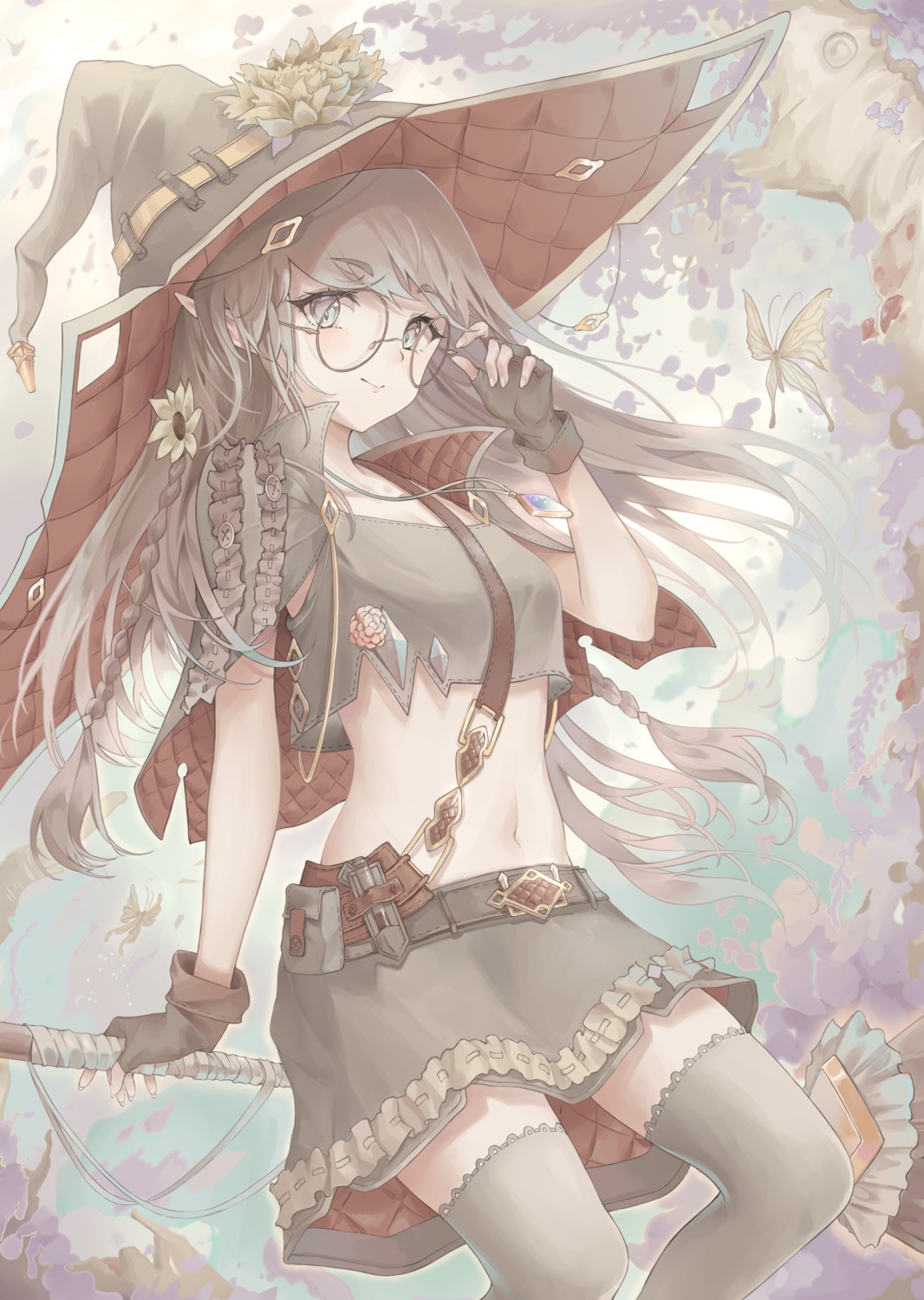 hua6ai megane pointy_ears thighhighs witch