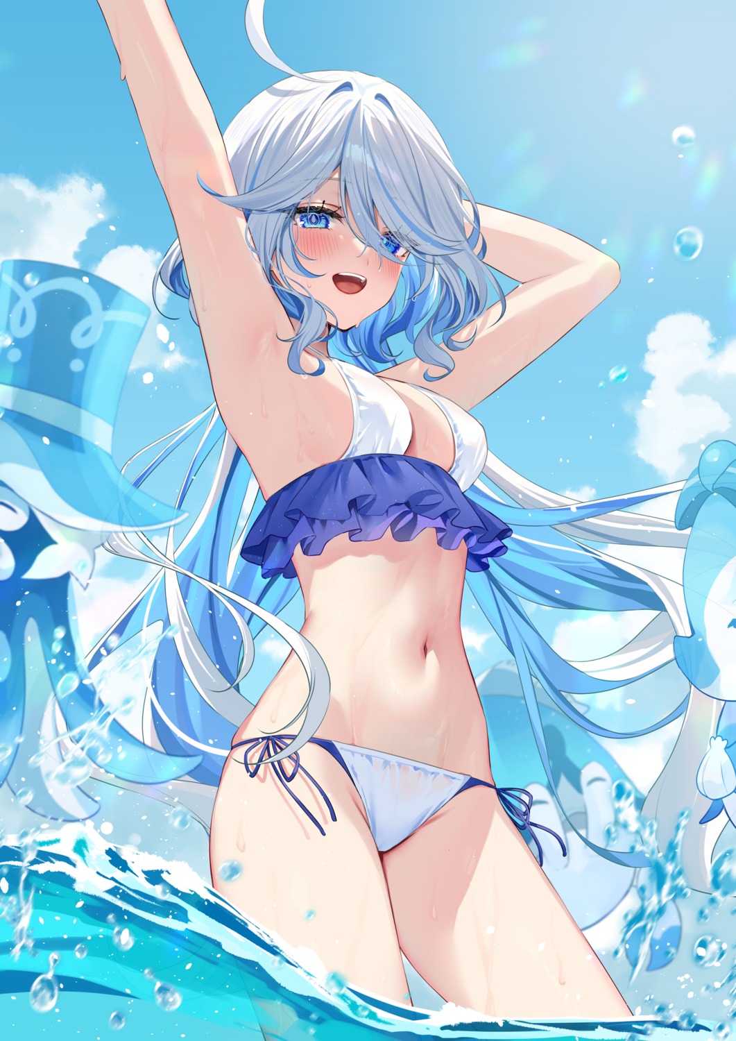 bikini furina genshin_impact heterochromia hizuki_higure see_through swimsuits wet