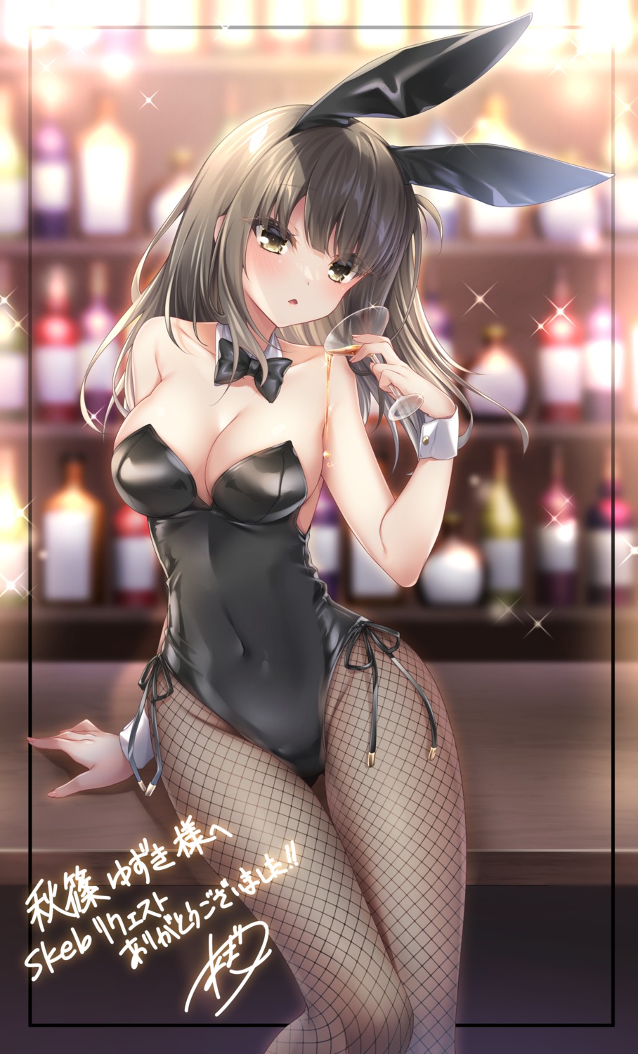 amatsuji animal_ears bunny_ears bunny_girl fishnets no_bra