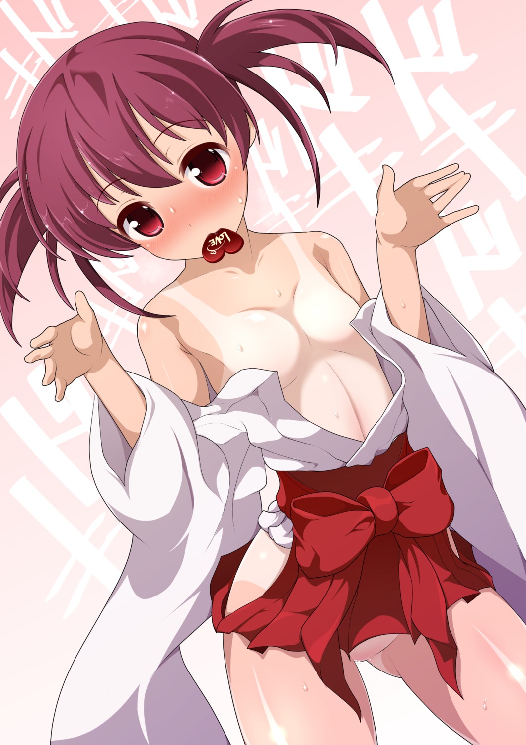 breasts censored loli miko no_bra nopan open_shirt saki tan_lines usuzumi_hatsumi xiao_rui_rui