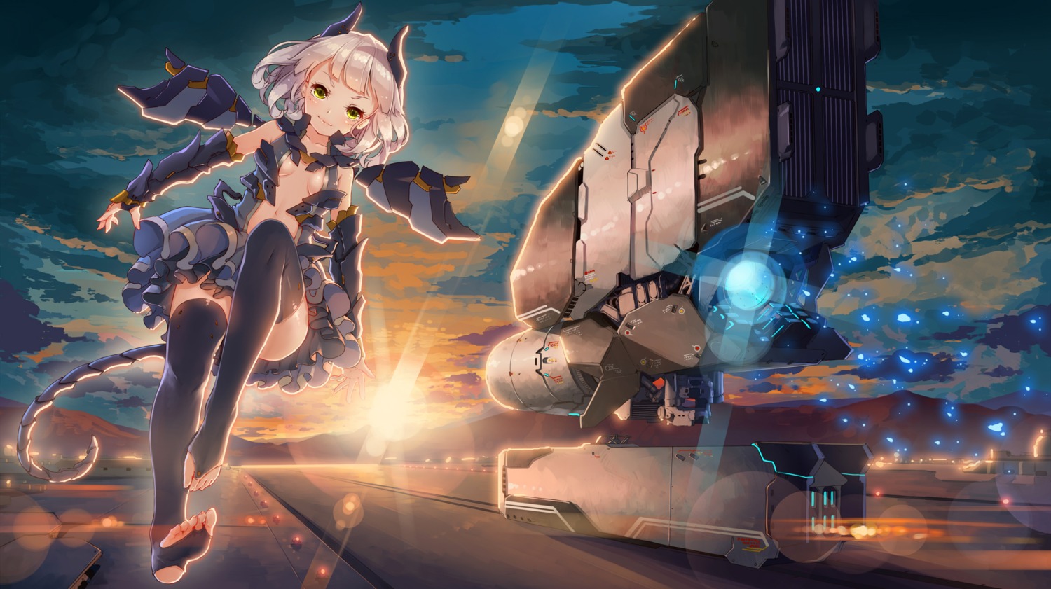 cleavage fangxiang_cuoluan horns mecha_musume tail thighhighs wings