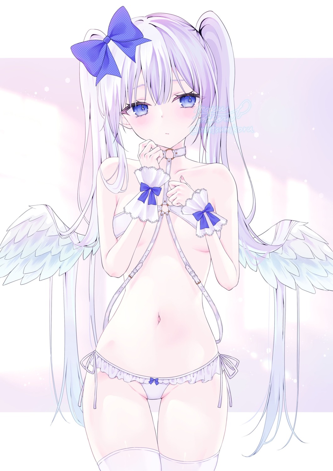 bra lingerie murur_(matsumikoru) pantsu string_panties thighhighs thong wings