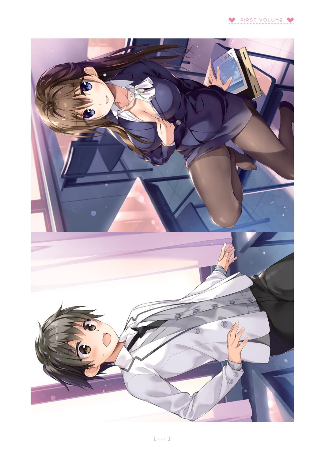 boku_no_kanojo_sensei bra business_suit cleavage fujiki_maka open_shirt oryou pantyhose saigi_makoto seifuku sweater