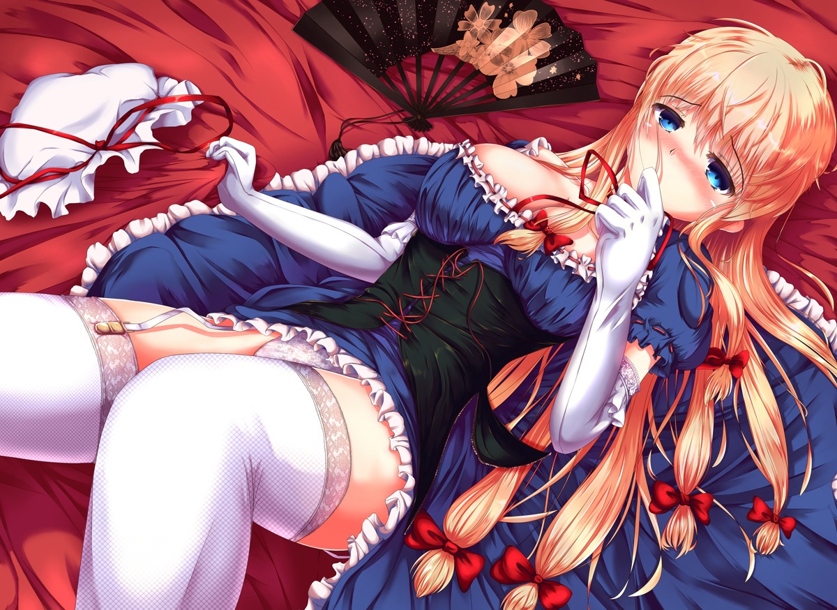 cleavage pantsu stockings tenchou_no_matsumoto thighhighs touhou yakumo_yukari