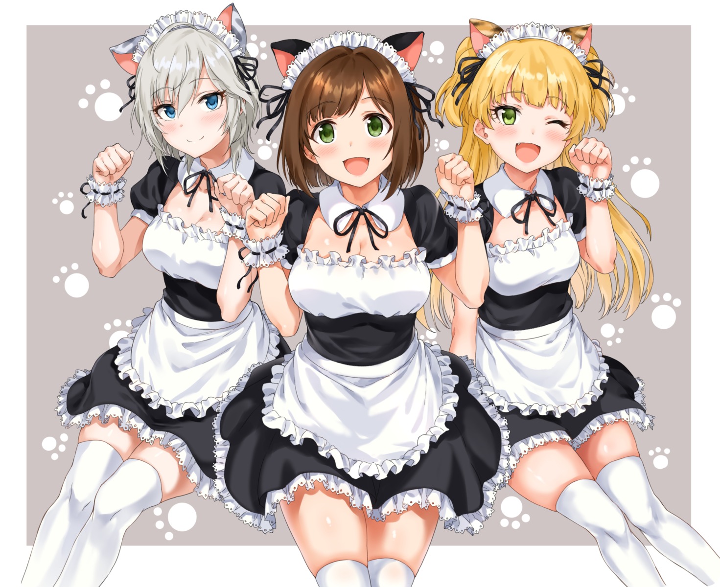 anastasia_(idolm@ster) animal_ears cleavage jougasaki_rika maekawa_miku maid nekomimi sirurabbit the_idolm@ster the_idolm@ster_cinderella_girls thighhighs