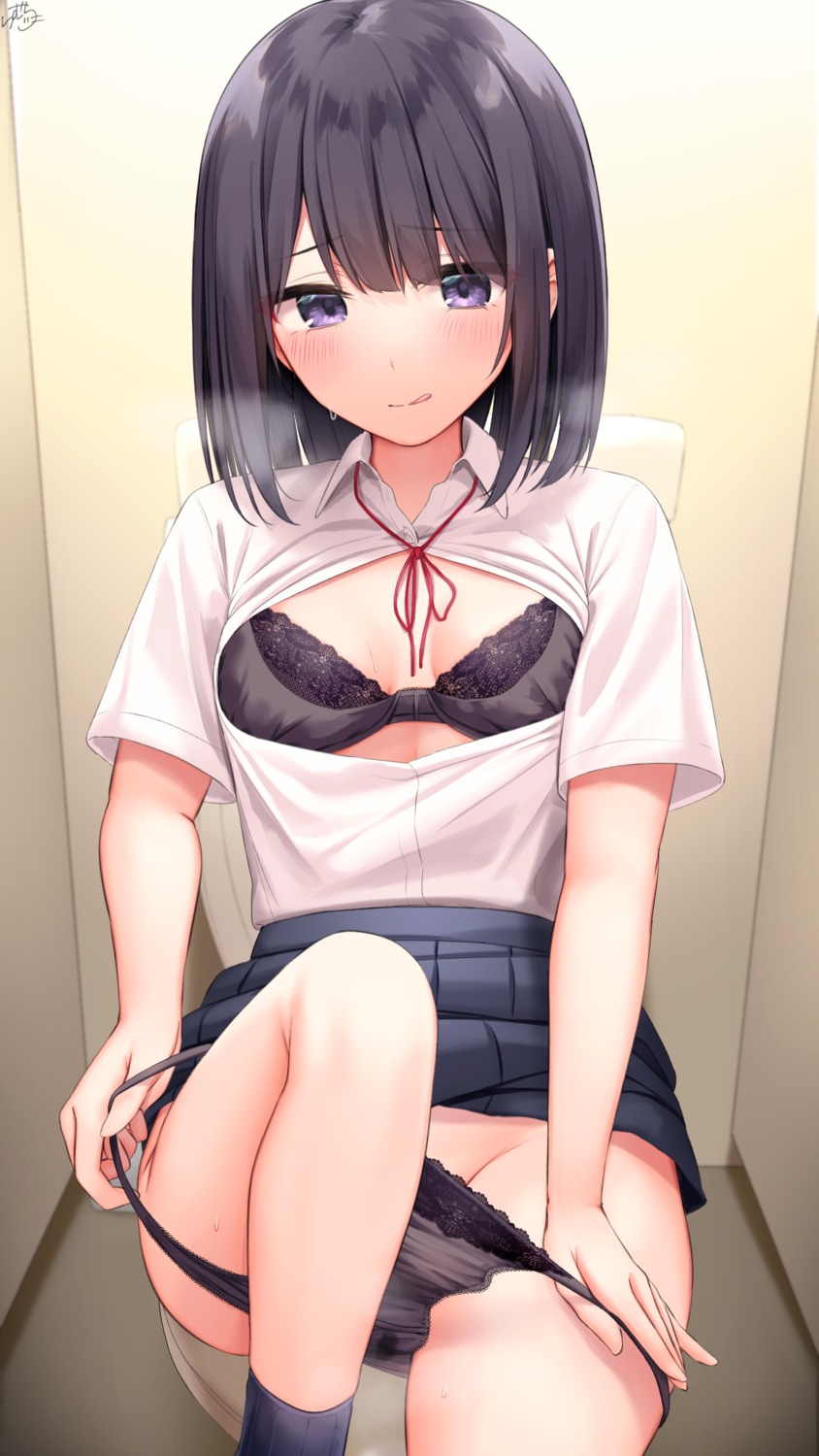 bra open_shirt panty_pull ramchi seifuku