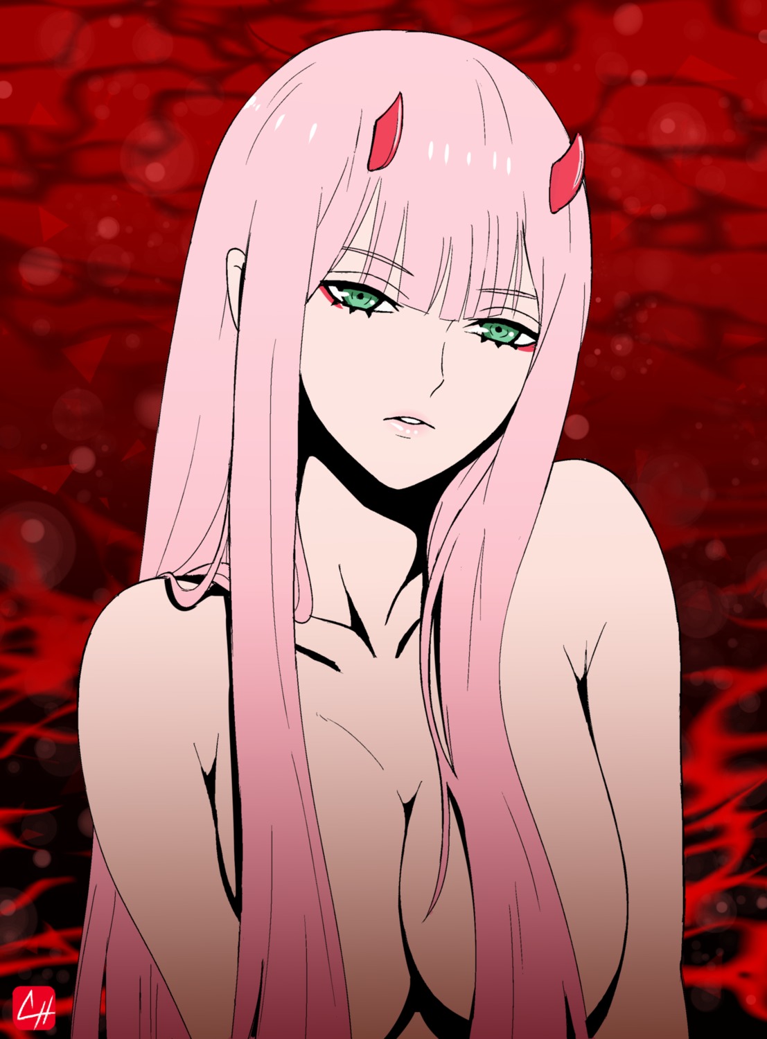 chris_re5 darling_in_the_franxx horns naked zero_two_(darling_in_the_franxx)