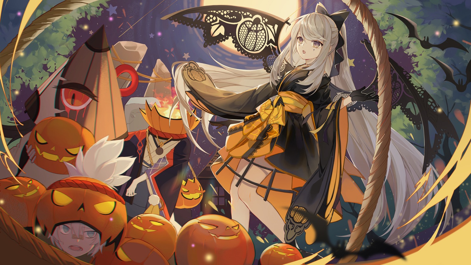 bandaid halloween japanese_clothes machi_(7769) onmyouji vampira_(onmyouji) wings