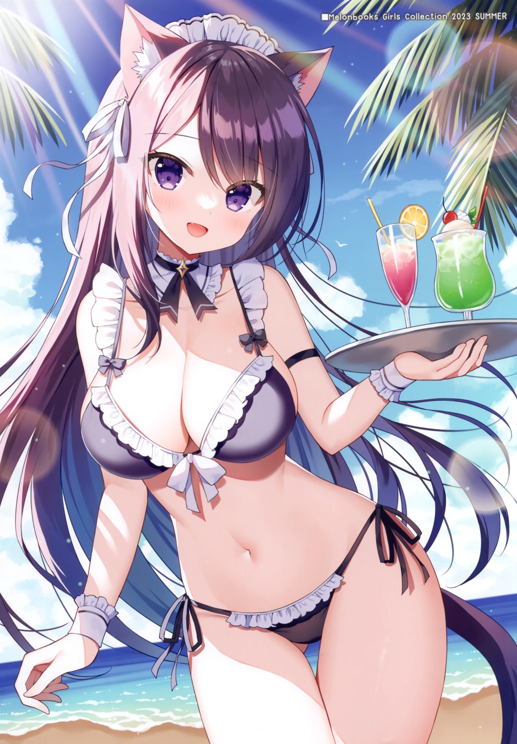 animal_ears bikini maid mauve nekomimi swimsuits tail waitress wata★punch