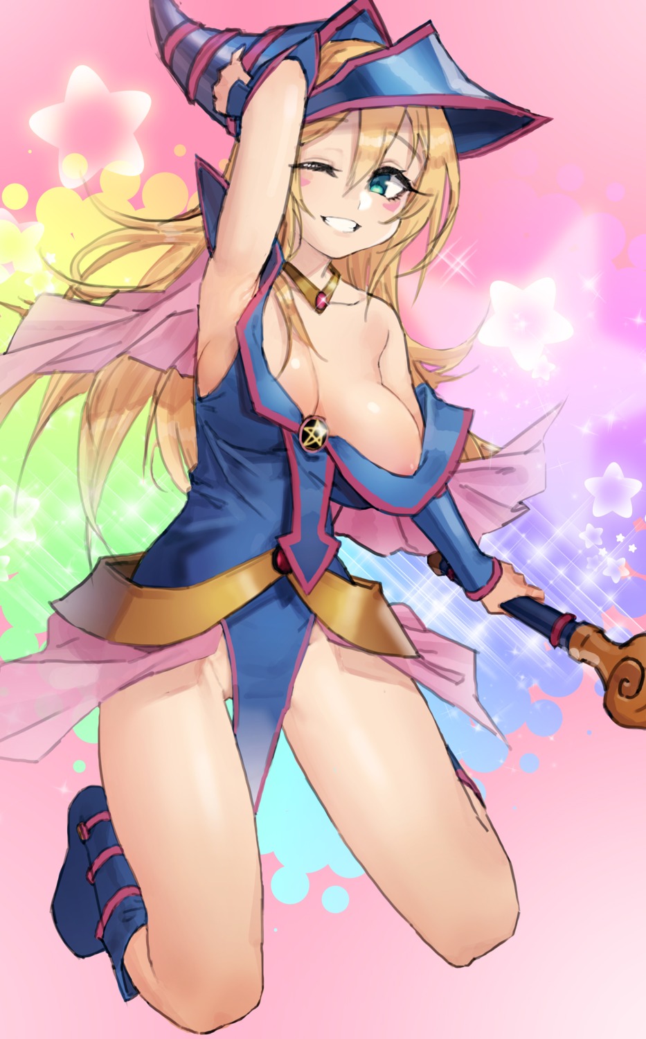 areola dark_magician_girl eun_bari no_bra open_shirt see_through weapon yugioh