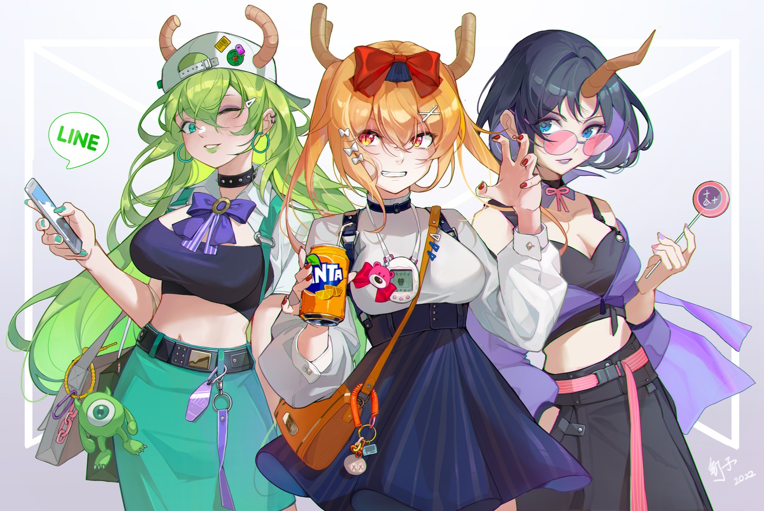 dingzi elma_(maidragon) horns kobayashi-san_chi_no_maidragon megane quetzalcoatl_(maidragon) tooru_(maidragon)